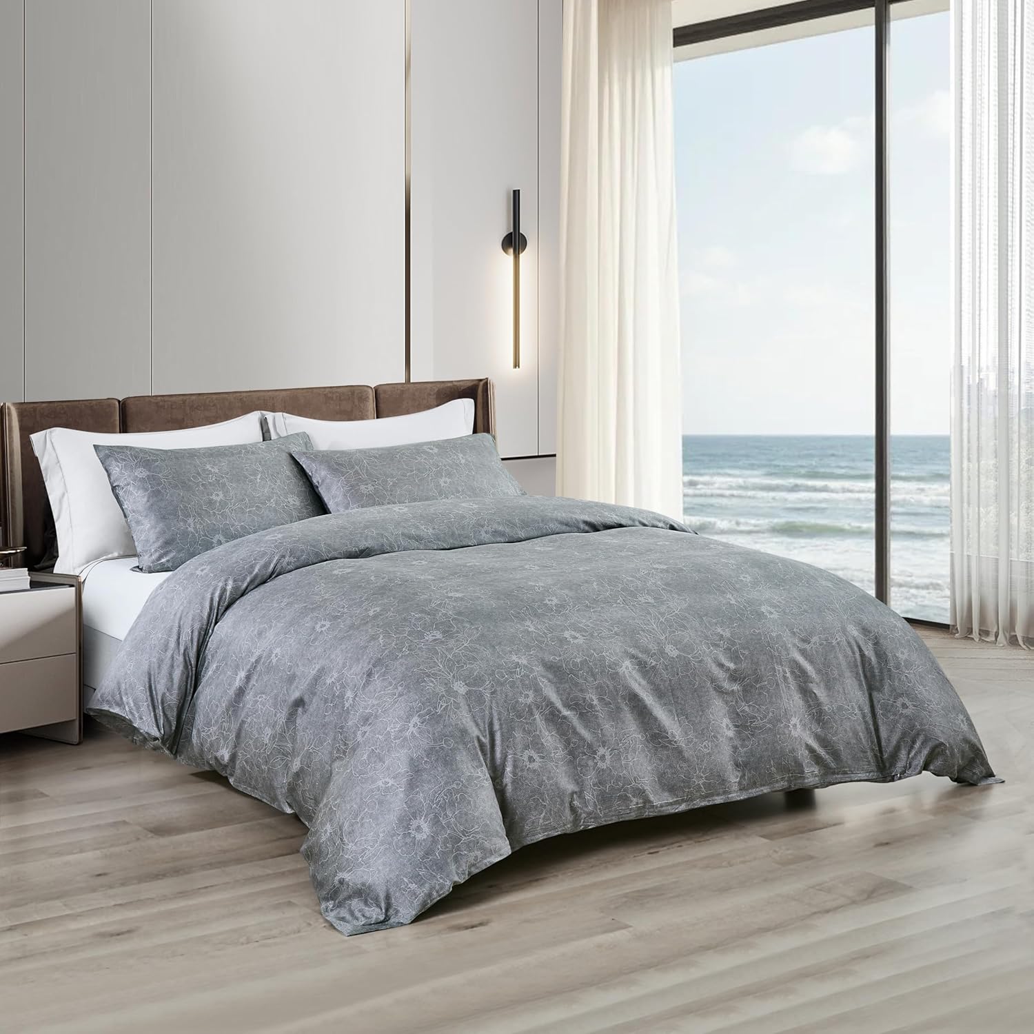 3 Pieces Grey Printed Duvet Cover Set (Linea, King)