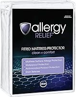 Allergy Relief Queen Waterproof Fitted Mattress Protector - Stain Release, Allergy Guard, Soft Knit Top, Fits 18" Deep
