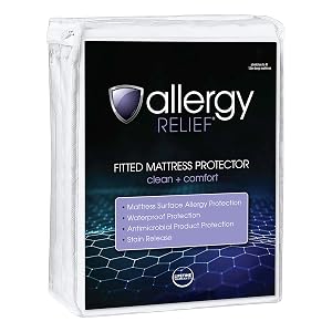 Allergy Relief Circular Knit Fitted Mattress Protector- Queen Size Waterproof Stain Release Soft Top Cover