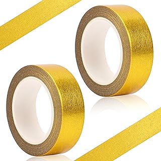 2 Roll Gold Metallic Washi Tape Foil Washi Tapes Decorative Graphic Art Paper Tape Self Adhesive Masking Washi Tape for Scrapbooking DIY Craft Decoration Gift Wrapping, 0.6 in X 32 ft/Roll