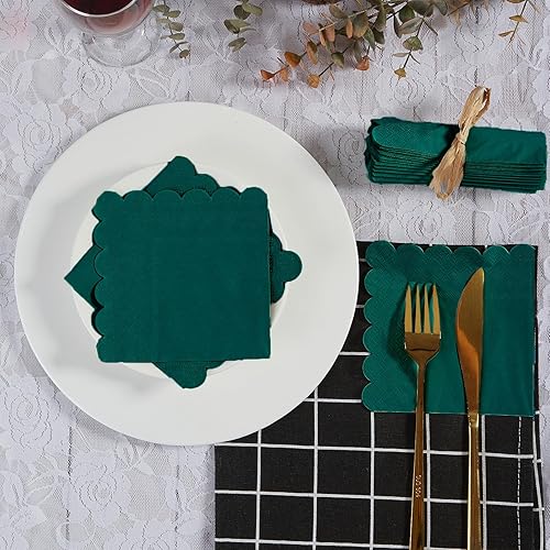Miniatura 26 de Paquete de 100 servilletas de cóctel de 2 capas con bordes festoneados plegadas de 5 x 5 pulgadas, servilletas desechables para cena, boda, fiesta