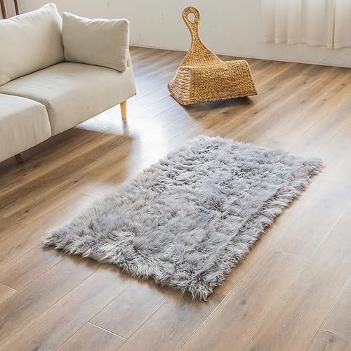 Miniatura 5 de Alfombra de piel sintética gris súper suave, mullida y esponjosa, alfombra de piso para cuarto de bebé, sala de estar, dormitorio, mesita de noche,