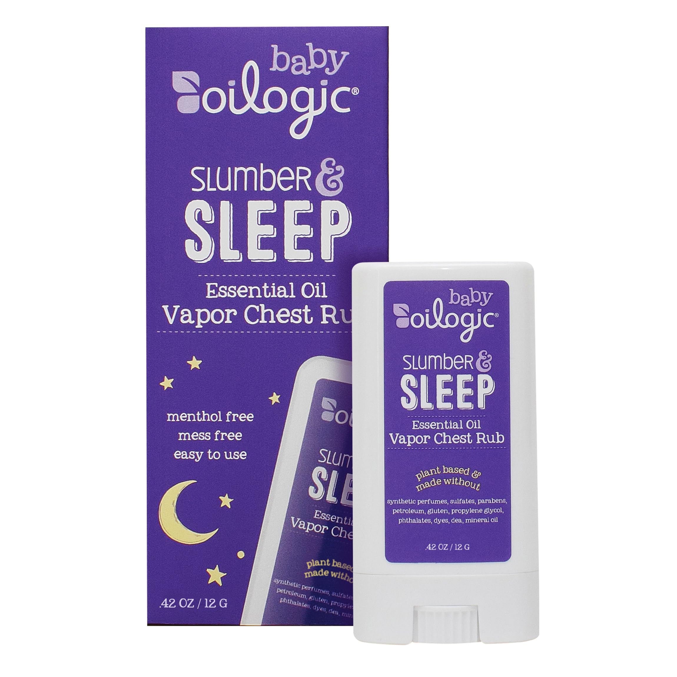 Oilogic Relaxing Vapor Chest Rub Stick, Slumber & Sleep - Relaxing Essential Oils & Moisturizing with Lavender & Chamomile Oil for Babies & Toddlers - Calming Baby Oil is Petroleum & Menthol Free