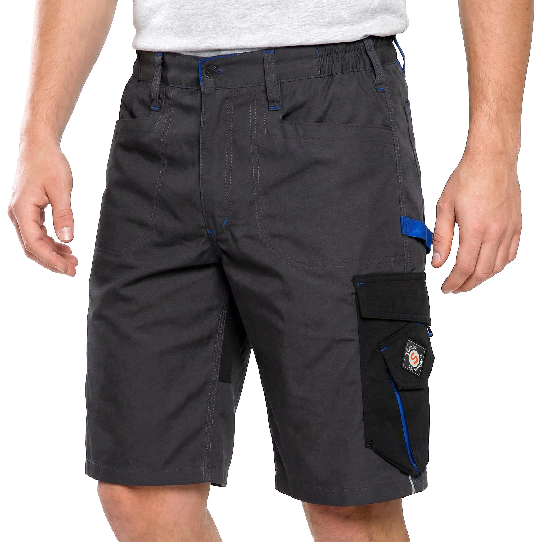 Stenso Prisma Kurze Hosen Herren - Multifunktionstaschen, Kurze Arbeitshose Herren mit Zwei Seitlichen Cargotaschen & Gesäßtaschen, Verstärkter Sitzbereich, Arbeitshosen Männer Kurz, Elastische Taille