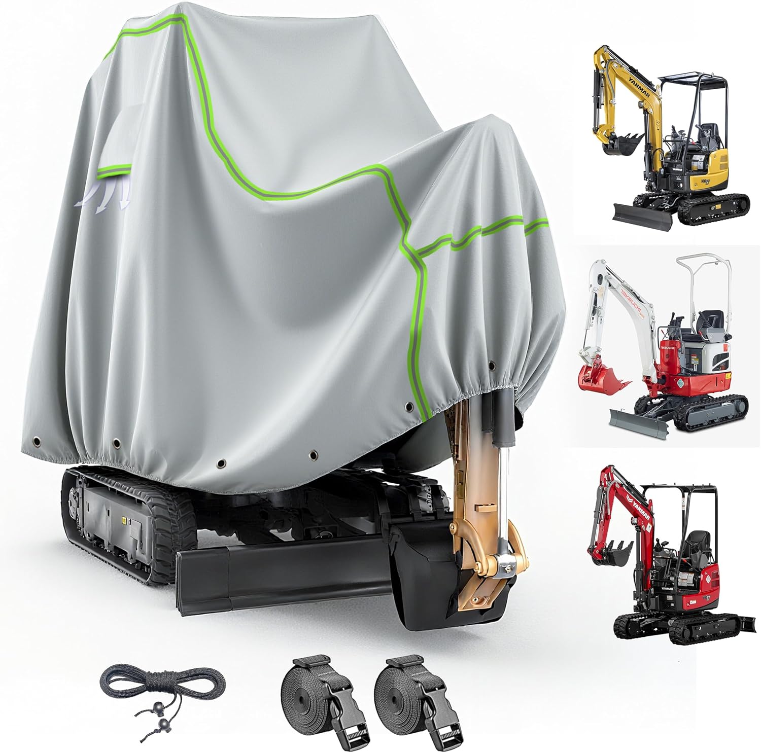 Mini Excavator Cover Fits 3000-4000 lbs Models, Mini Excavator Covers Waterproof Compatible with Bobcat E20/Kubota U17/Caterpillar/John Deere 17G, 600D Excavator Cover, Heavy Duty Excavator Cover.