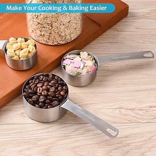 Miniatura 4 de Juego de tazas medidoras, juego de tazas medidoras de acero inoxidable 188 para hornear y cocina, taza métrica y de metal estadounidense para