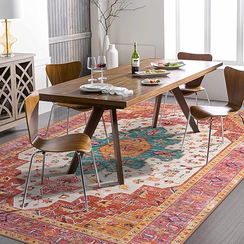 Vista 226 de Moynesa Alfombra de pasillo ultrafina lavable, vintage, de 2 pies 6 x 8 pulgadas, antideslizante, resistente a las manchas, resistente a