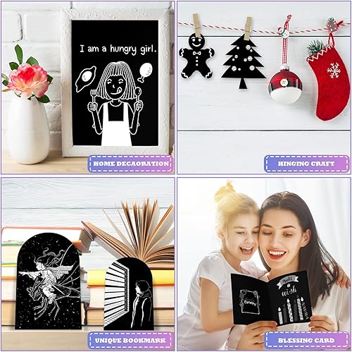 Miniatura 3 de Gersoniel Juego de arte de papel para rascar para adultos, kits de manualidades de 7.2 x 5 pulgadas, papel negro para rascar, suministros de arte