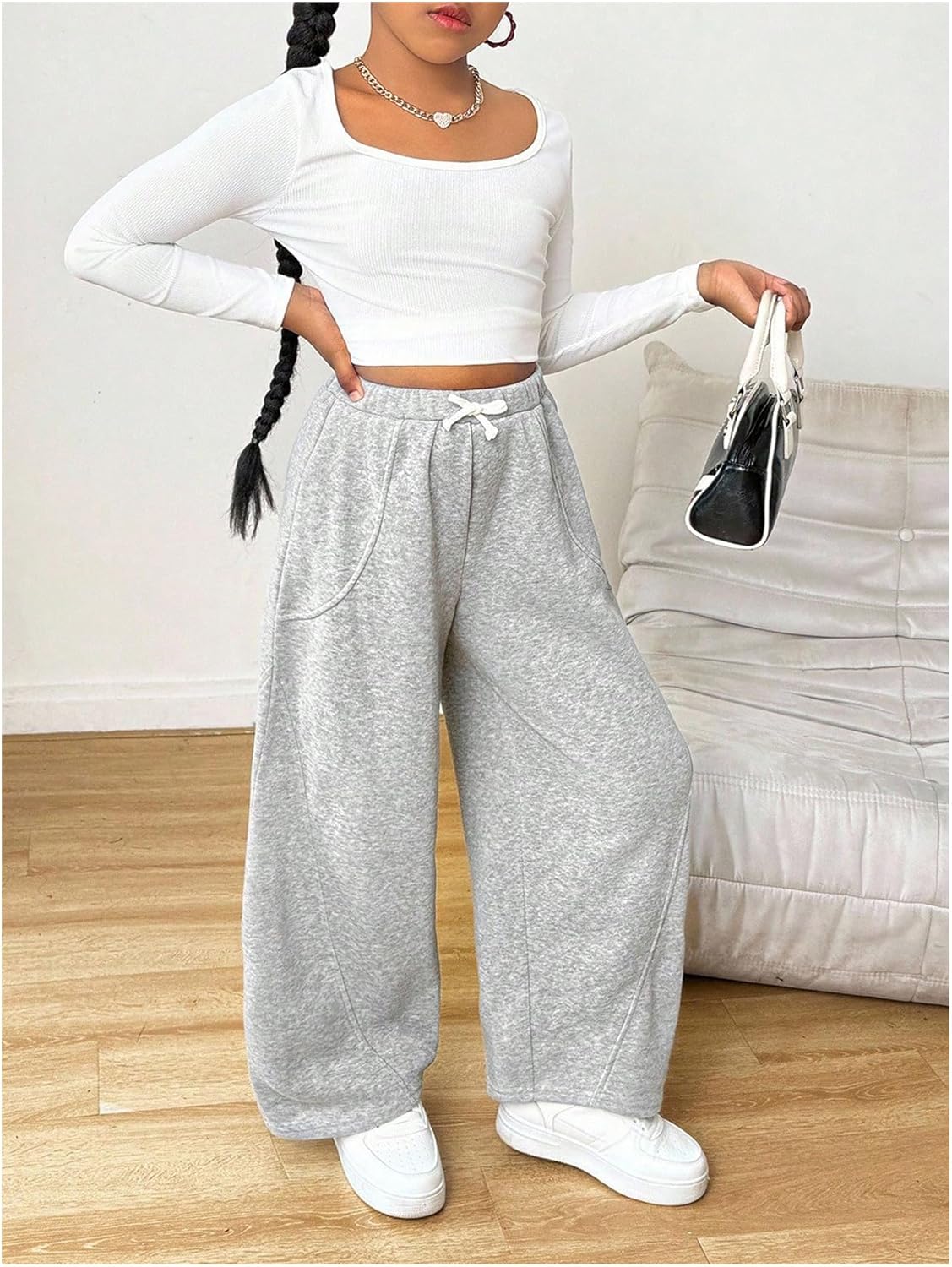Girl's Baggy Wide Leg Sweatpants Elastic Waist Casual Athletic Pants Trousers with Pockets - Image 5