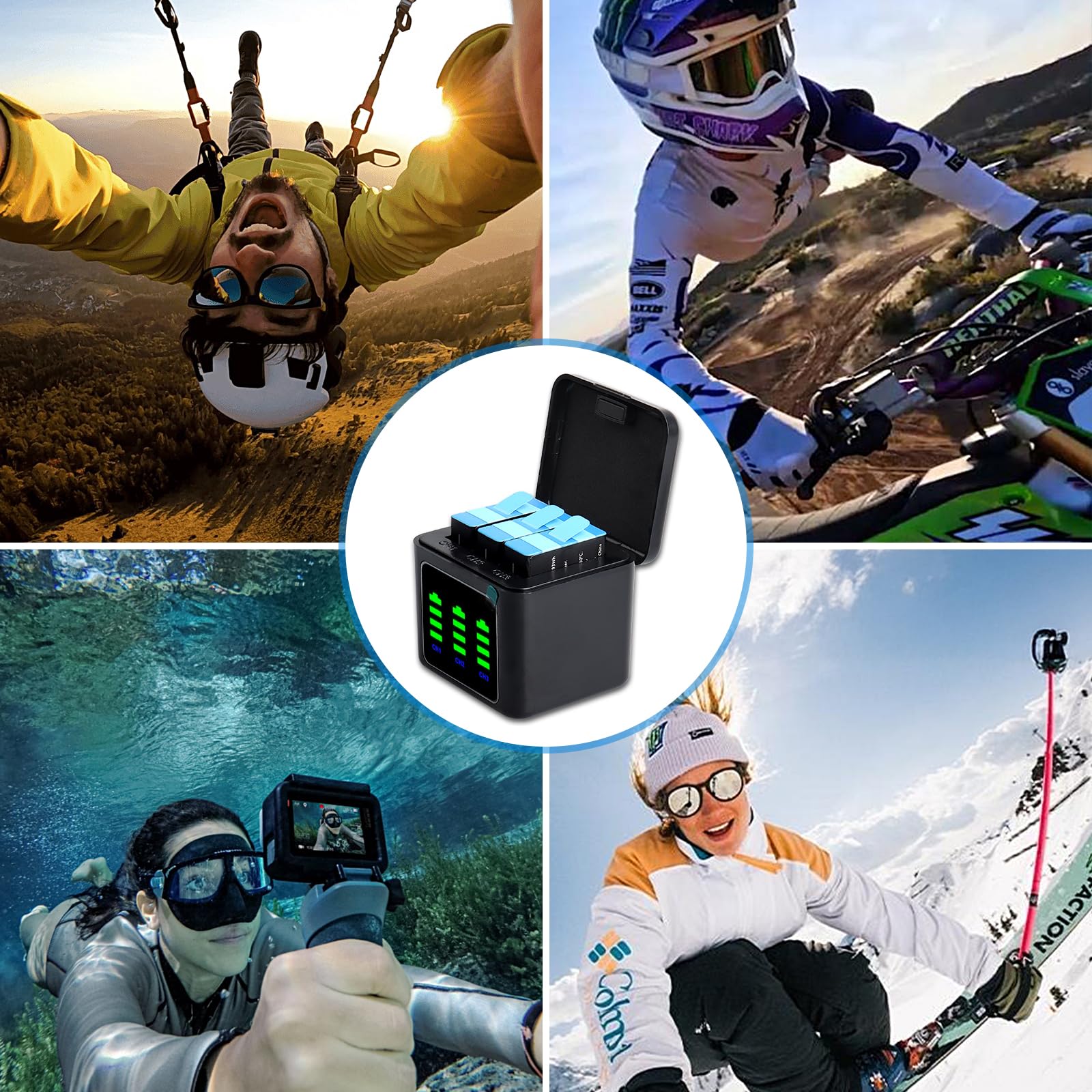 Batterie e Caricatore Compatibili con GoPro Hero 12 11 10 9 Black - 3x 1800mAh Alta Capacità con Custodia di Ricarica 3-in-1 e Cavo Type-C