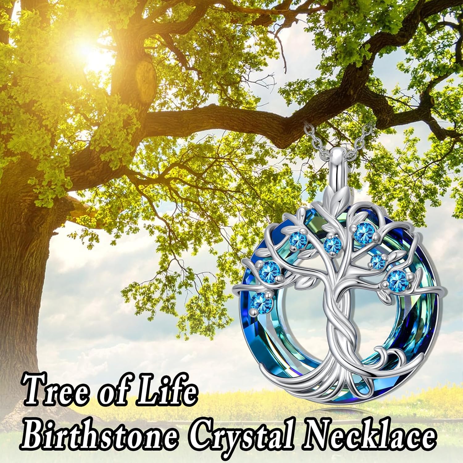 TOUPOP Tree of Life Birthstone Necklace 925 Sterling Silver Irish Celtic Tree Jewelry with Blue Crystal Birthday Christmas Gifts for Women Wife Mom - Image 3