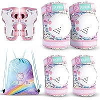 Vista 9 de SULIFEEL Rodilleras de arcoíris y unicornio para niños, coderas, muñequeras con bolsa de cordón, juego de equipo de protección ajustable para niñas