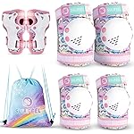 SULIFEEL Rainbow Unicorn Knee Pads for Kids Knee Elbow Pads Wrist Guards with Drawstring Bag Adjustable Protective Gear Set for Girls Roller Skating Bike Cycling Skateboard Scooter