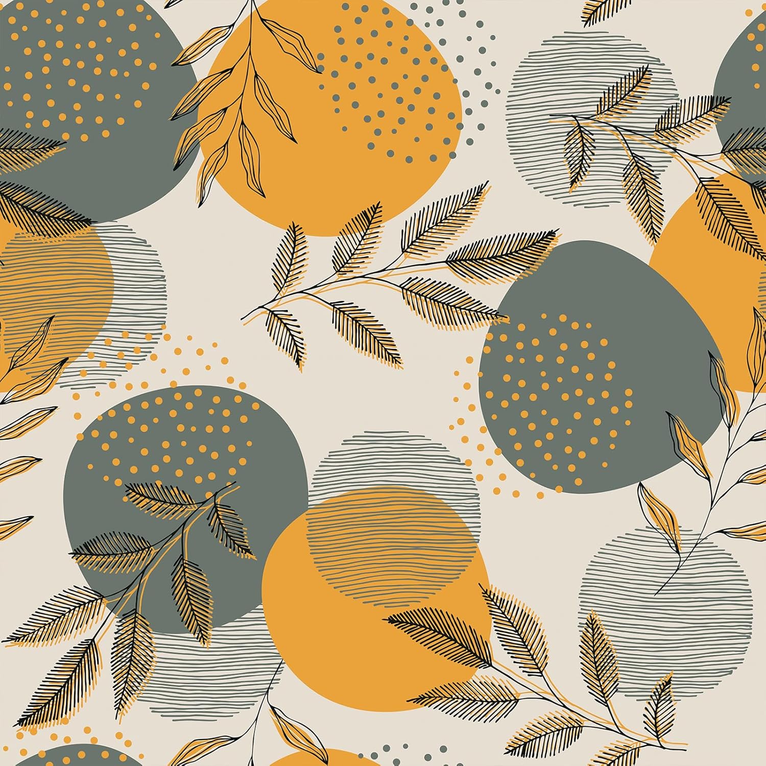 VEELIKE Boho Orange Grey Geometric Wallpaper Peel and Stick Vintage Leaf Wallpaper for Bedroom Living Room Accet Wall Paper 17.7''x118'' Removable Abstract Art Deco Wallpaper for Bathroom Walls Shelf