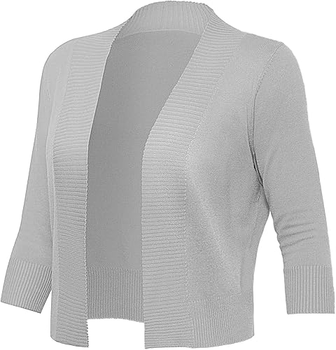 Miniatura 5 de GoMamee Suéteres de manga 34 para mujer con parte delantera abierta, recortados, bolero corto, tallas S-XL