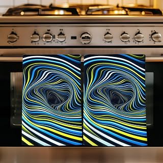 Blue Yellow White Spiral Kitchen Towels Set of 4, Ultra Absorbent Dish Towels Quick Drying Microfiber Hand Towel Decorative Neon Lines Abstract Cyber Tea Towel Dishcloths for Kitchen Cleaning 18"x28"