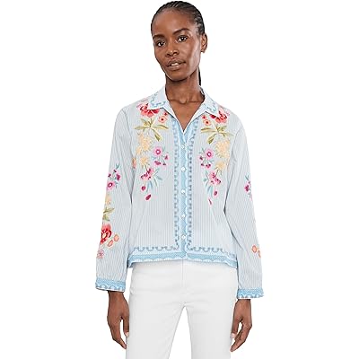 Johnny Was Open Neck Shirt - Angela isara stripe