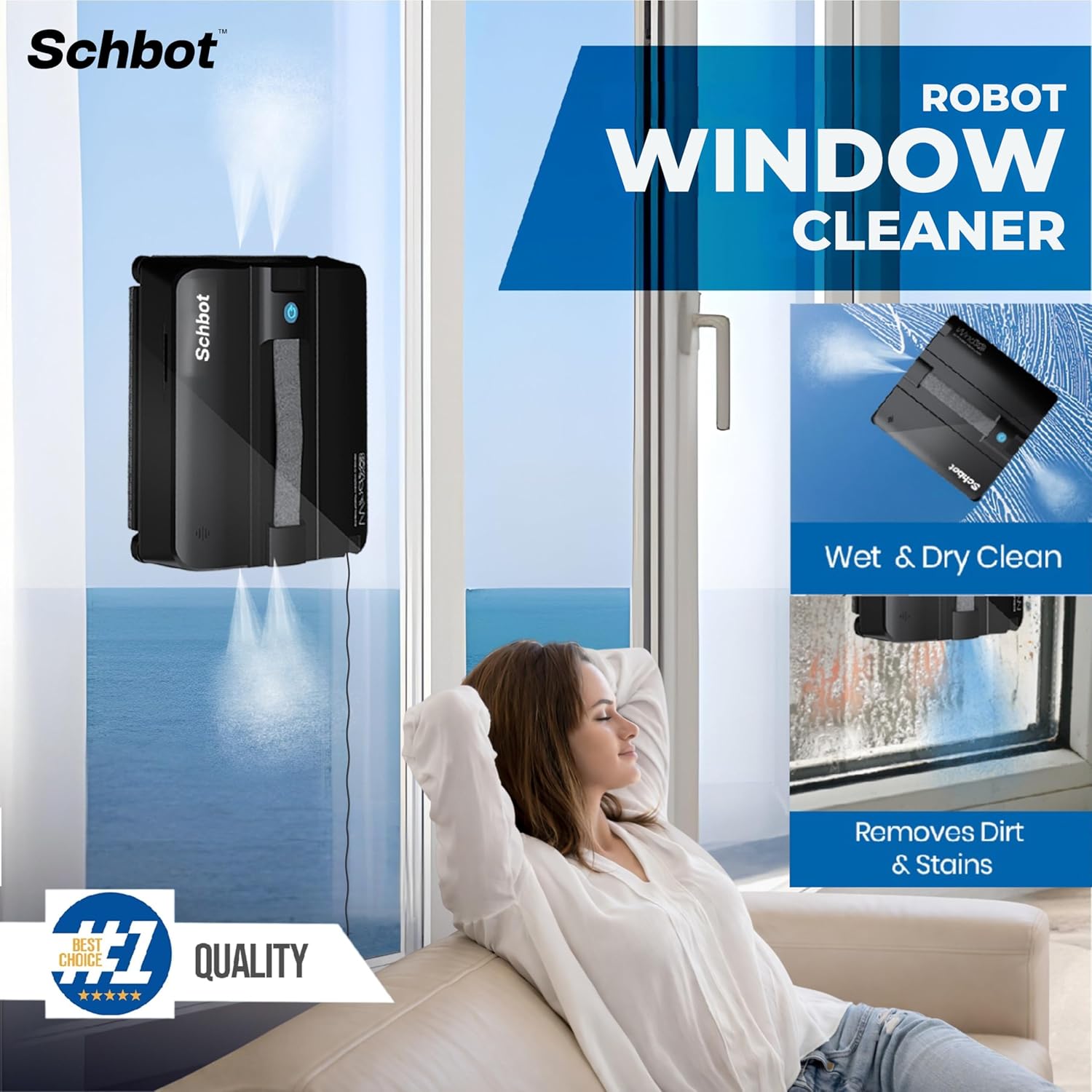 Wind X3 2026 Window Cleaning Robot – Black Robot Window Cleaner with Automatic Spray Function, Suitable for Small and Big Windows with and Without a Frame