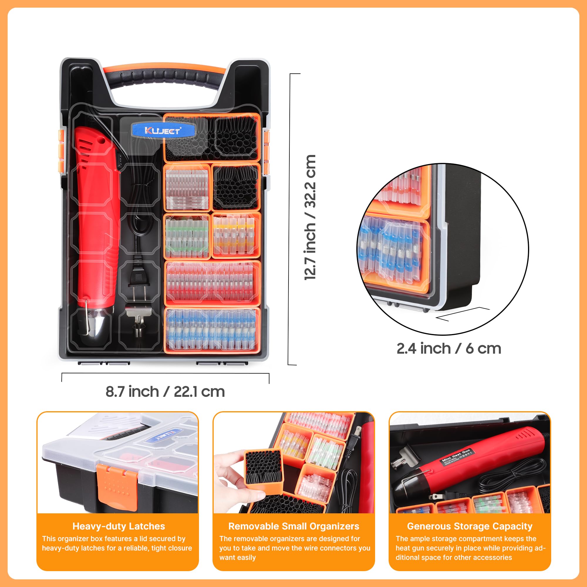 Kuject 820 conectores de alambre de sellado de soldadura y kit de tubos termorretráctiles con pistola de calor y organizadores, conectores de extremo de soldadura impermeables para cableado marino