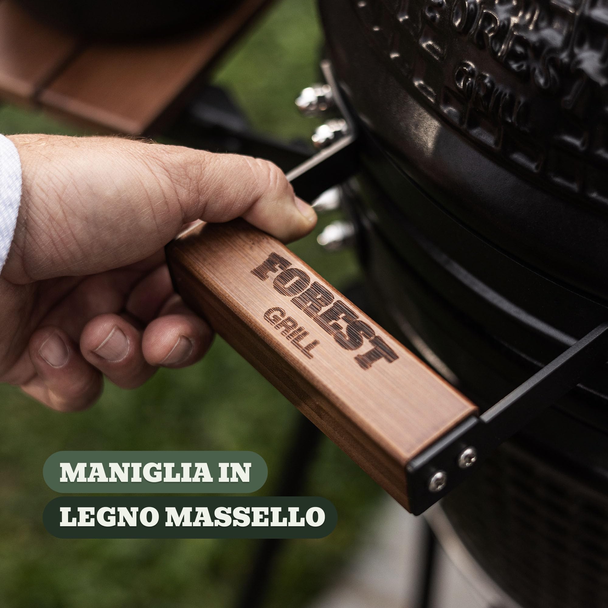 Kamado Forest Grill 16' M - In Ceramica 2,8 cm con Carrello e Maniglie, 5 Modalità di Cottura: Griglia, Pizza, Affumicatura, Cottura Lenta eTradizionale, Facile da Spostare