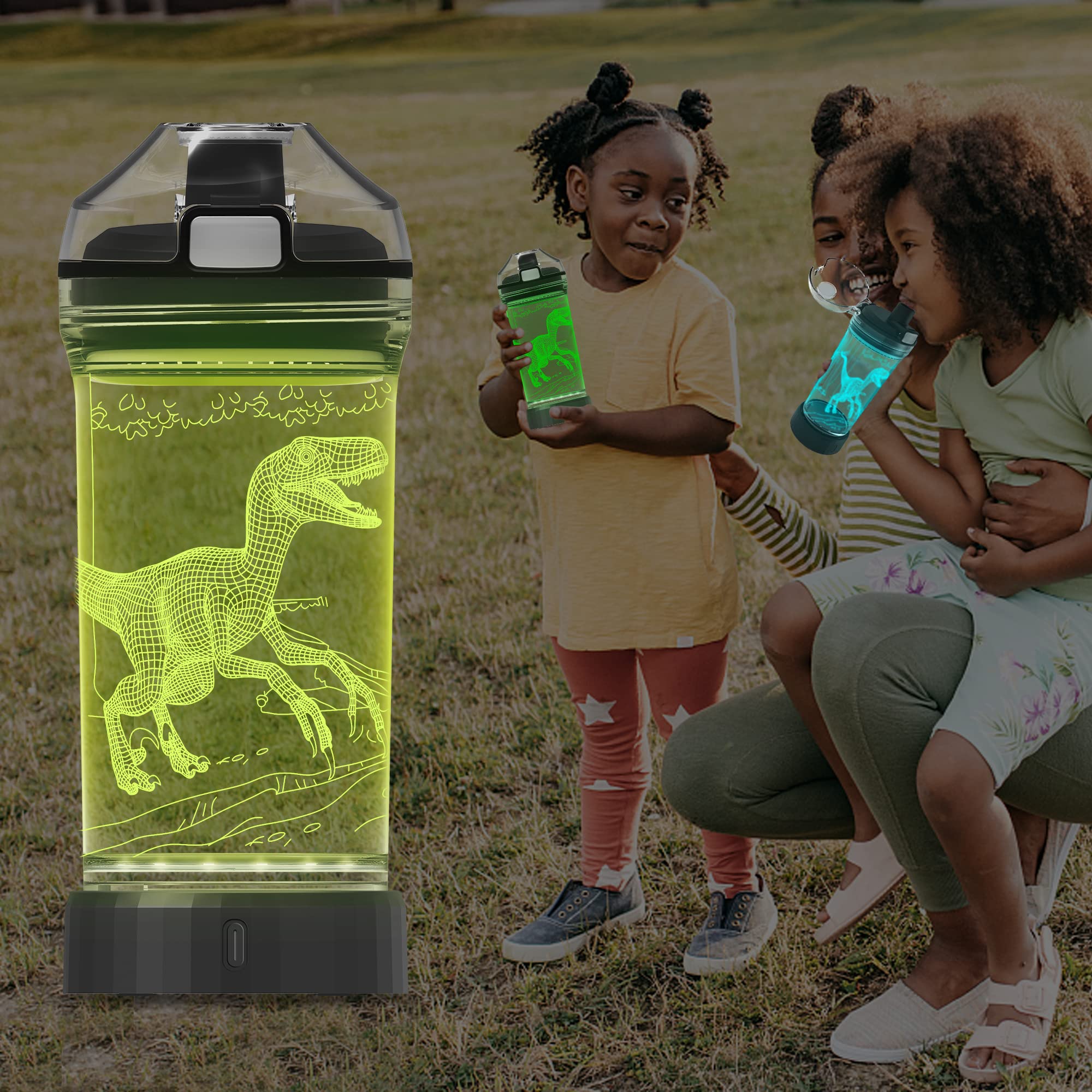 Light Up Dinosaur Water Bottle - Color Changing LED Night Light, 14oz Tritan BPA-Free Kids Bottle - View #9