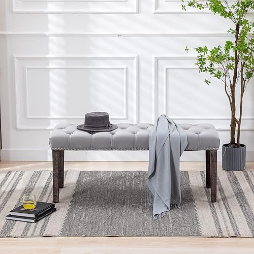 Miniatura 5 de KCC Banco otomano tapizado con botones, bancos tapizados de terciopelo para dormitorio, reposapiés, banco de acento para entrada, comedor, sala de