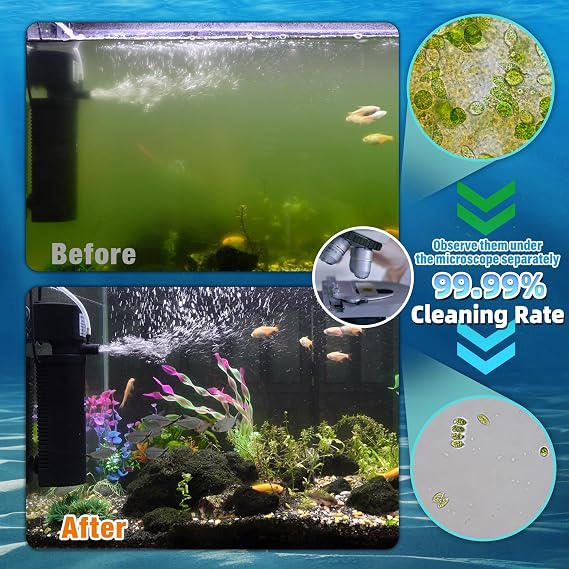 Aquarium Filter w/ Scientific U-V Timer for 20-75Gal Fish Turtle Tank Bio Internal Filter Power Pump Air Supply Deodorization Green Killing Clean Machine Saltwater Freshwater Crystal Clear 200GPH