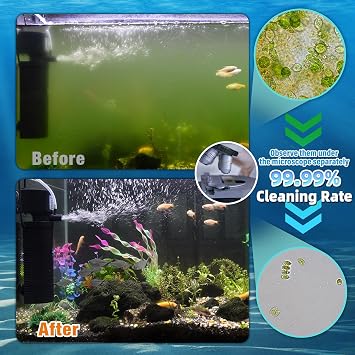 Aquarium Filter w/ Scientific U-V Timer for 20-75Gal Fish Turtle Tank Bio Internal Filter Power Pump Air Supply Deodorization Green Killing Clean Machine Saltwater Freshwater Crystal Clear 200GPH