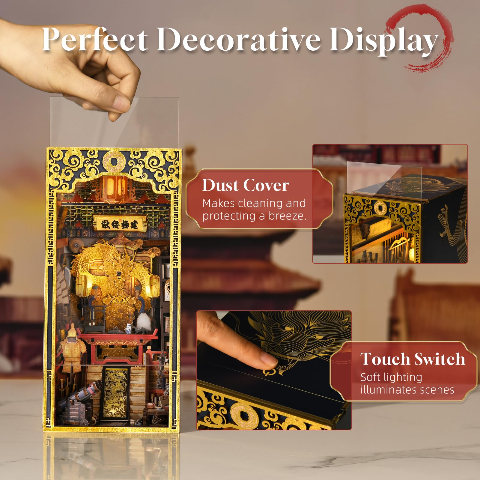 MiniCity Book Nook Kit, kit fai da te in miniatura per casa delle bambole Booknook, puzzle in legno 3D, decorazione per ragazzi e adulti (The Emperor's Study)