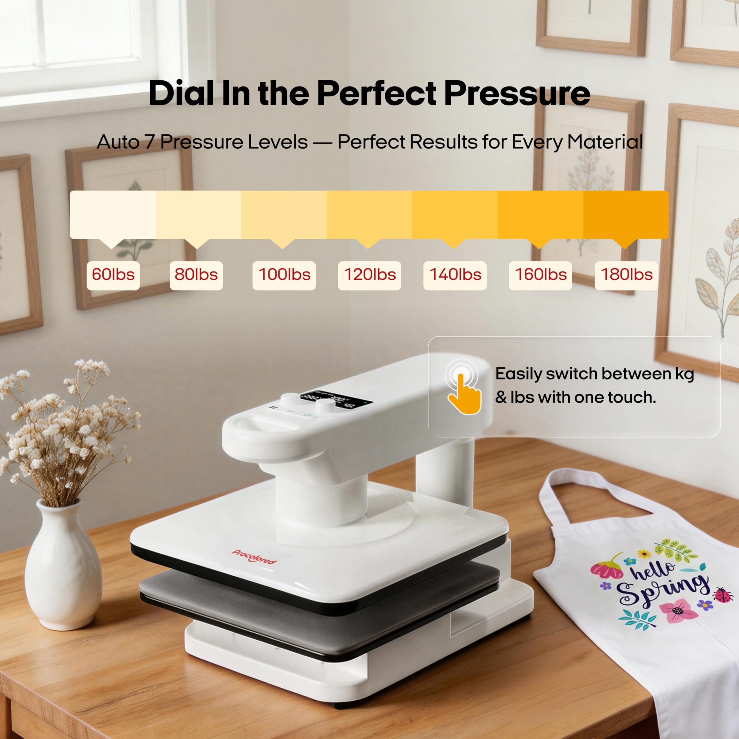 Procolored H15 pressa a caldo automatica 38 x 38 cm girevole con 7 livelli di pressione stazione doppia 1250 W per magliette vinile sublimazione e uso professionale