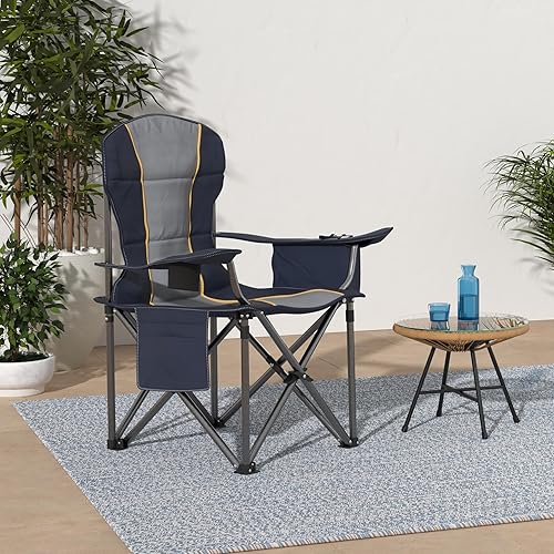 Miniatura 2 de HIGH POINT SPORTS Silla plegable portátil de gran tamaño, silla plegable para exteriores, soporte de 450 libras, silla de césped con portavasos y
