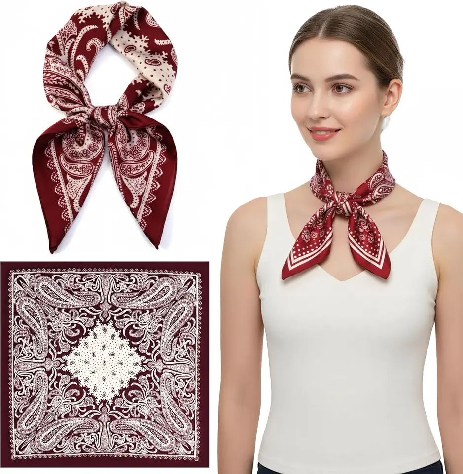 Cachecol quadrado com estampa bordô, cachecol de pescoço vintage 71 x 71 cm para moda feminina