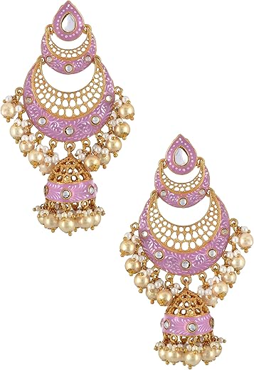 Tribe Amrapali Gold Plated Pink Double Crescent Moon Jhumka (BM(EER)17-86)