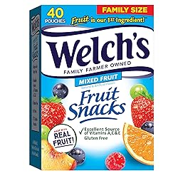 Welch's Fruit Snacks, Mixed Fruit Snack Box, Gluten Free, 0.8oz Snack Packs (Pack of 40)