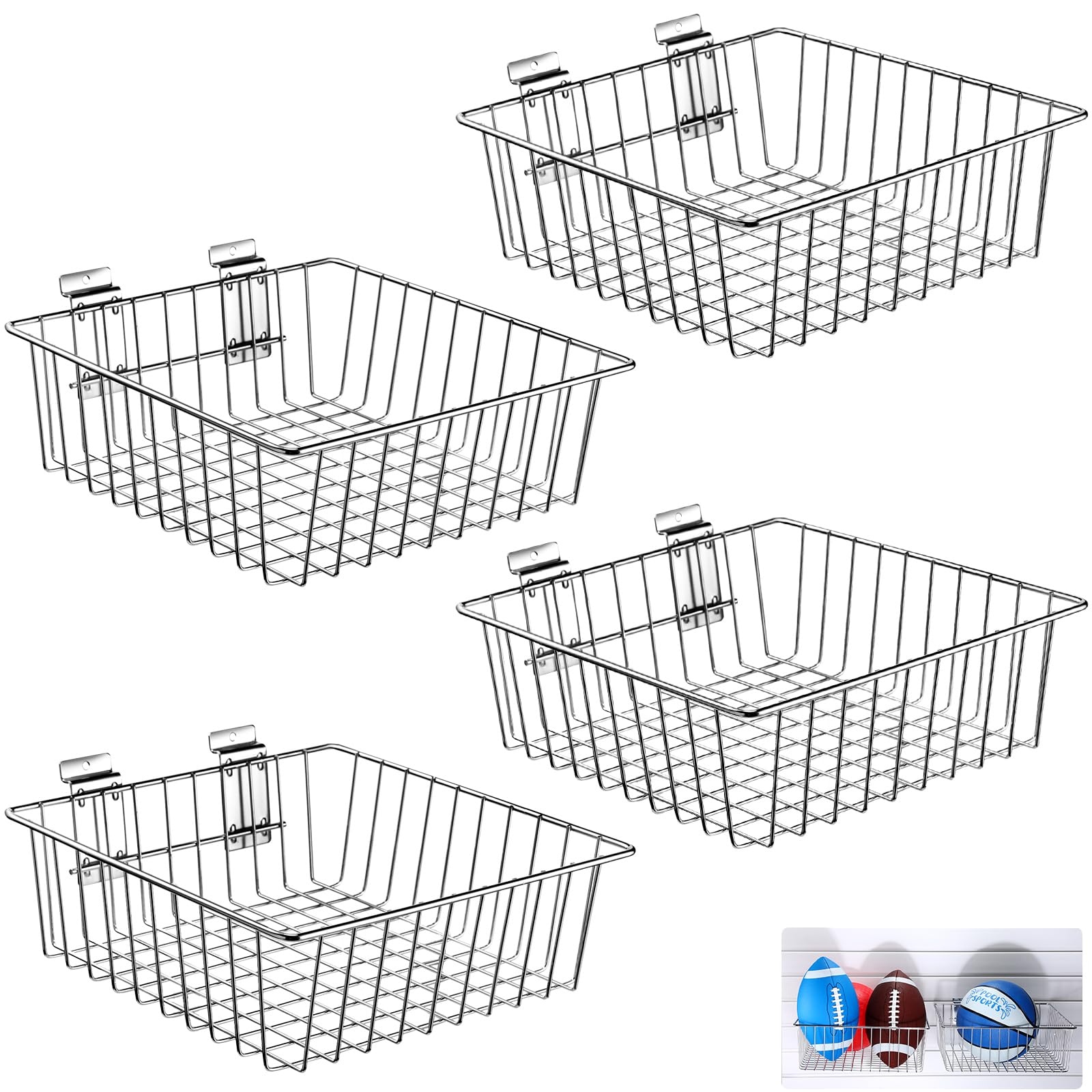 Photo 1 of 4 Pcs Slatwall Baskets slatwall Accessories slatwall Hanging Storage Baskets Ventilated Metal Wire Basket Slatwall Bins Hanging Basket (14 x 14 x 5'') 14 x 14 x 5 Inch