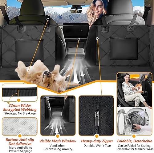 Miniatura 6 de Extensor de asiento trasero para perros, gran espacio, funda de asiento de automóvil para perro, parte inferior dura con capacidad para 400 libras,