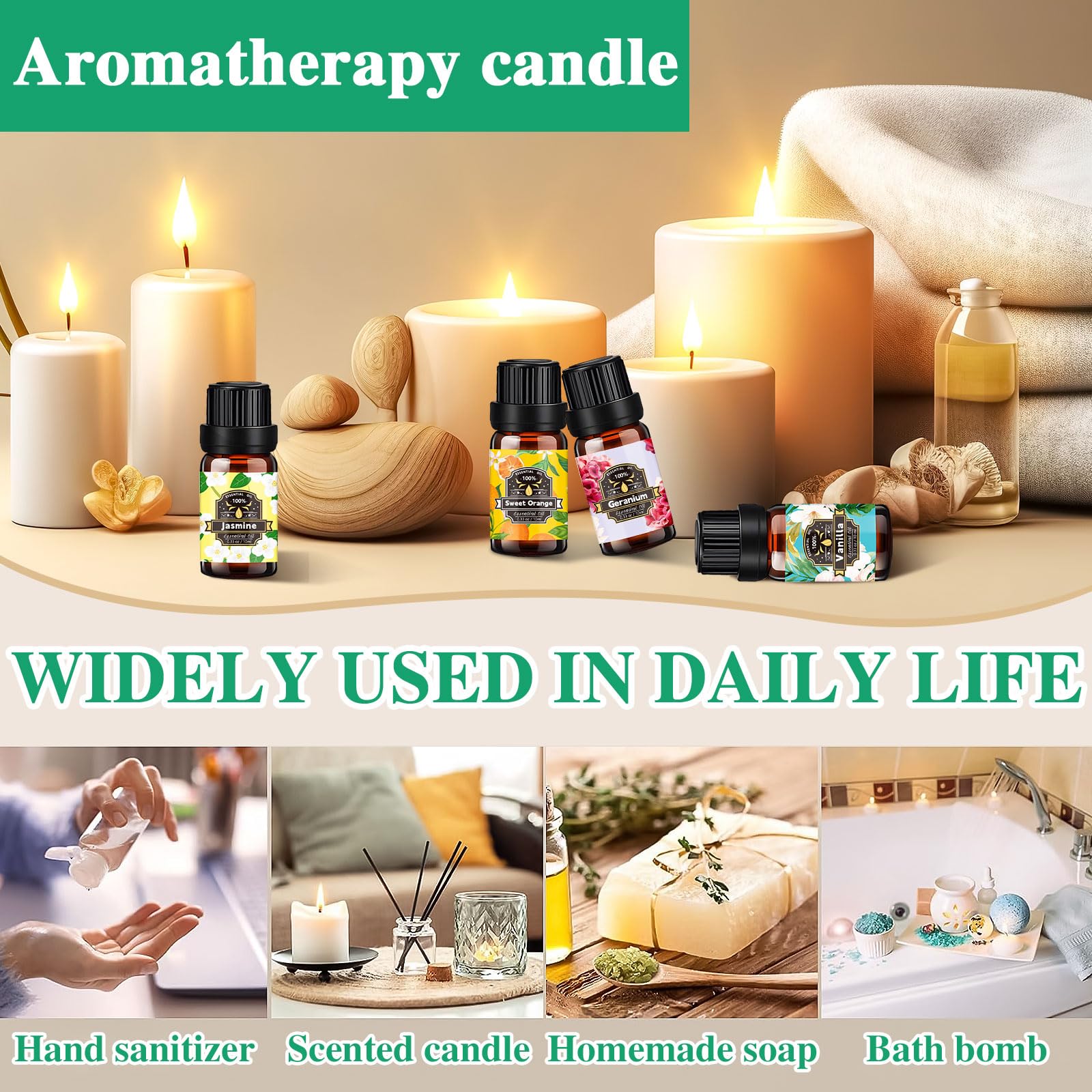 Set di oli essenziali, 20 x 10 ml, oli essenziali per diffusore, diffusore di aromi, puramente naturale, per sapone, candele, cosmetici, lavanda, eucalipto, bergamotto, rosa
