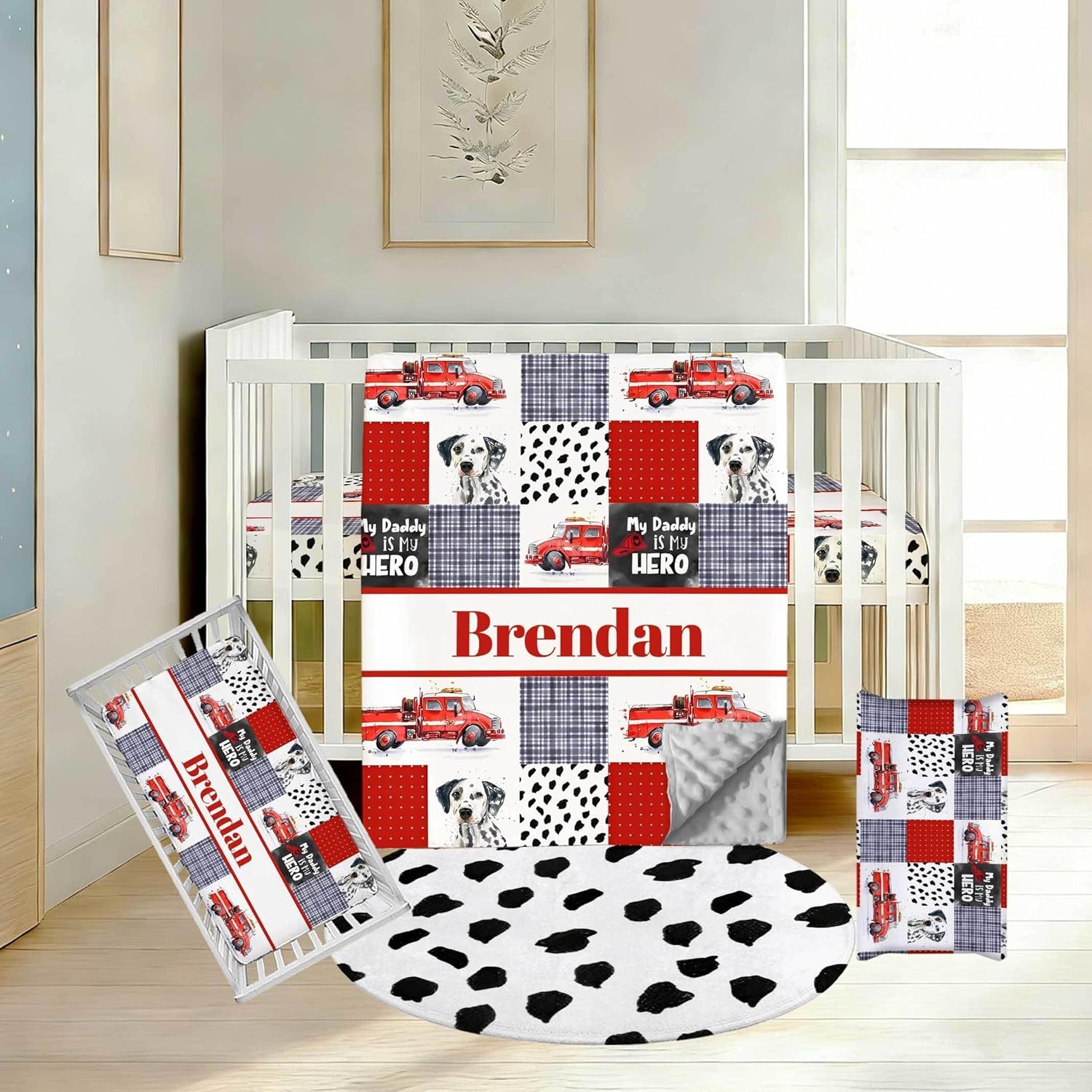 Personalized Baby Boy Crib Bedding Set with Name – Custom 3 Piece Nursery Bedding with Dotted Minky Blanket, Fitted Crib Sheet and Changing Pad Cover, Farm Animals Theme for Newborns and Toddlers