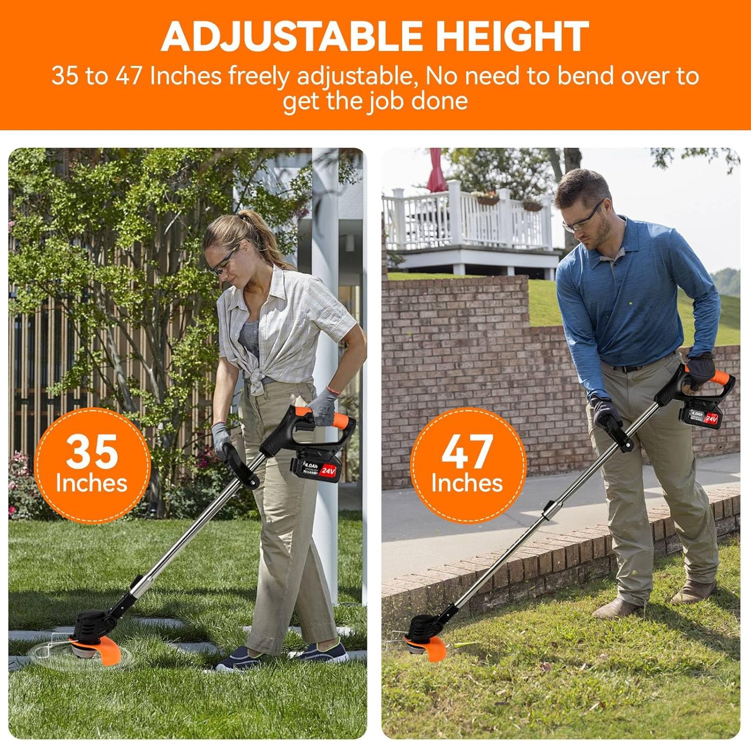 Weed Wacker Cordless,24v Electric Weed Eater Battery Powered, 3 in 1 Lightweight String Trimmer with Blade & 2 4.0 Ah Batteries & Charger, Grass Trimmer for Women, Lawn Care,Garden, Yard (Orange-b)