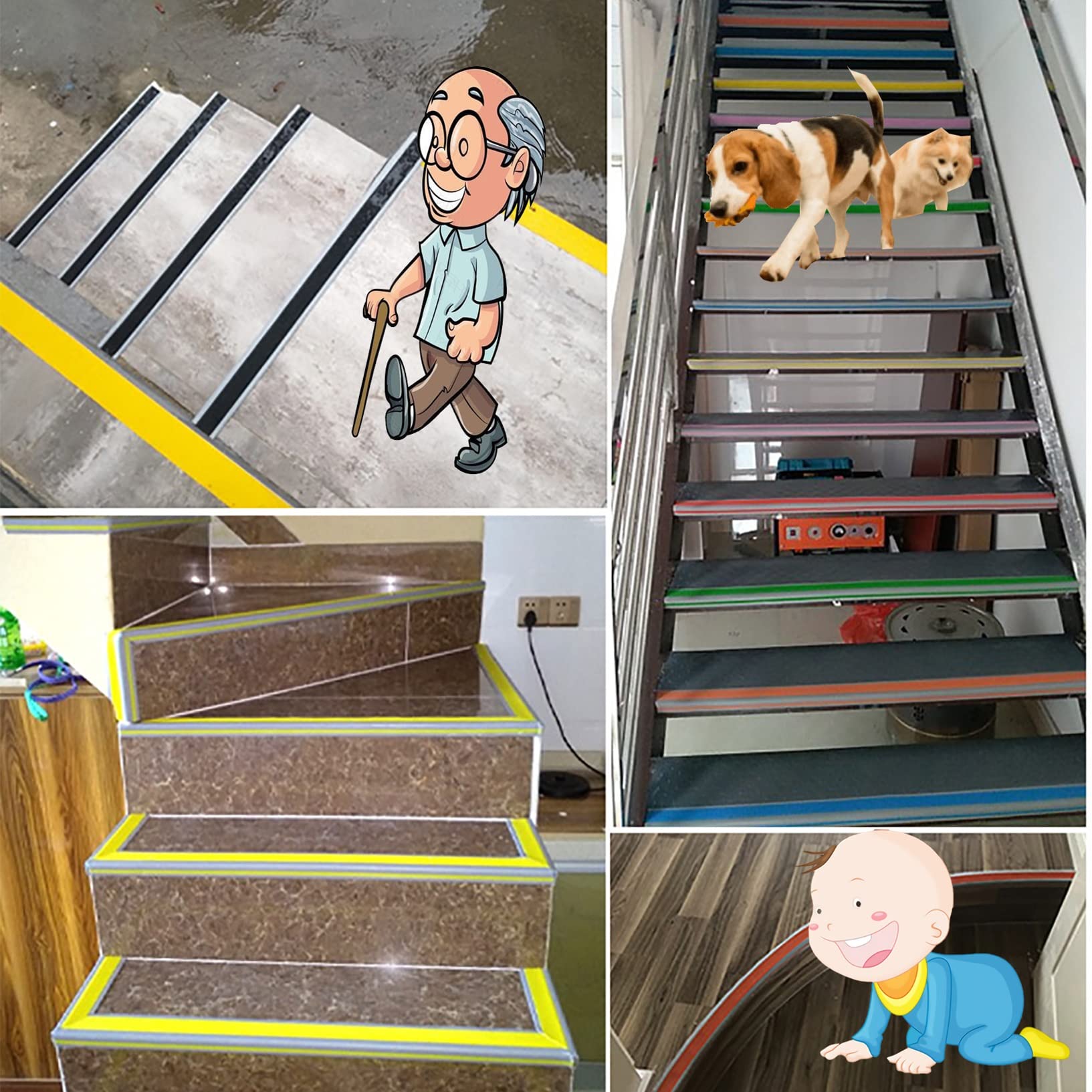 Tiras antideslizantes para peldaños de escalera, cinta fluorescente autoadhesiva para bordes y ventanas, 3 x 7 cm, color gris, 3000 pulgadas de longitud, perfectas para bricolaje en el hogar y agarre