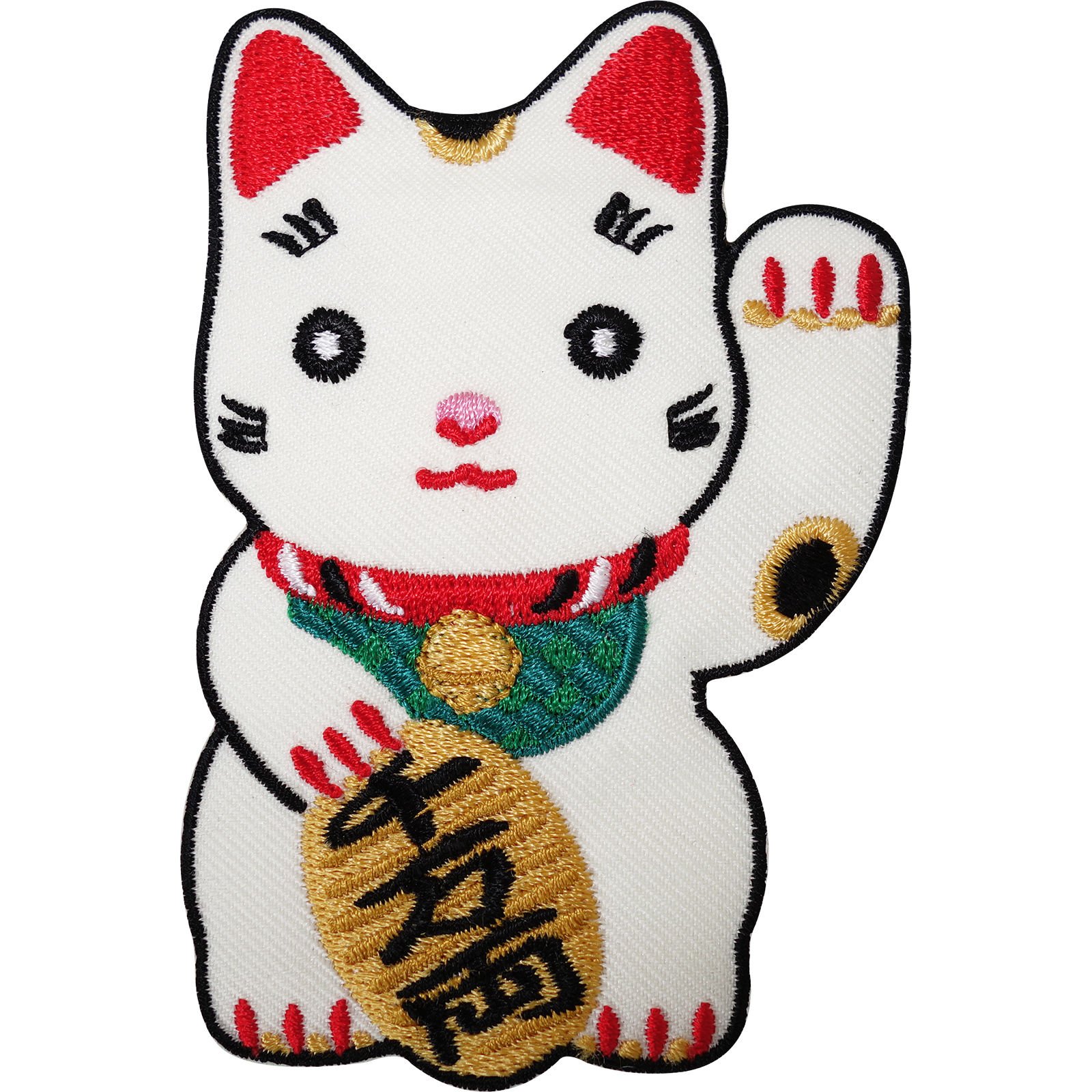 Ellu White Japanese Lucky Waving Cat Embroidered Iron/Sew On Patch T Shirt Badge