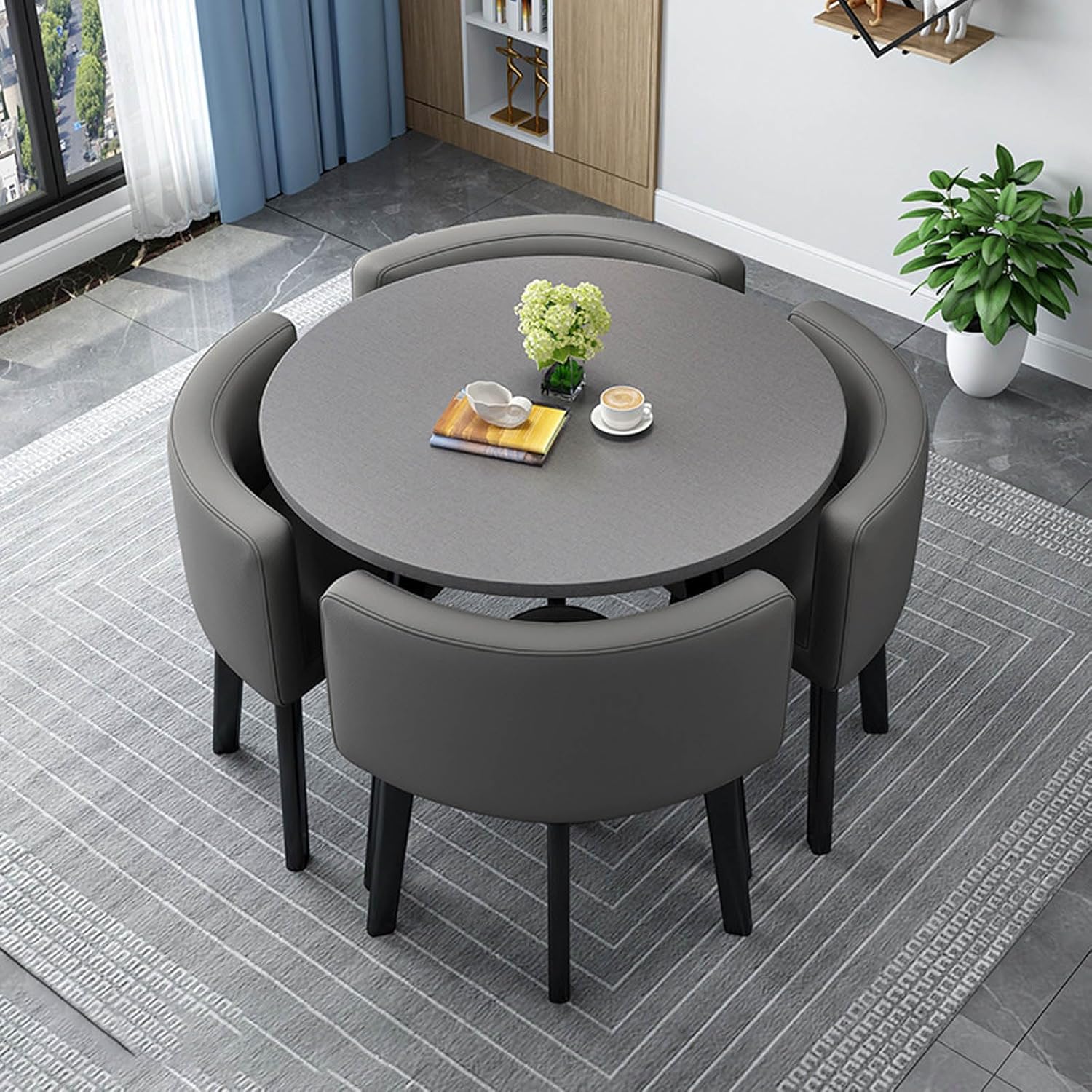 Round Dining Table Set with 4 Chair, Small Office