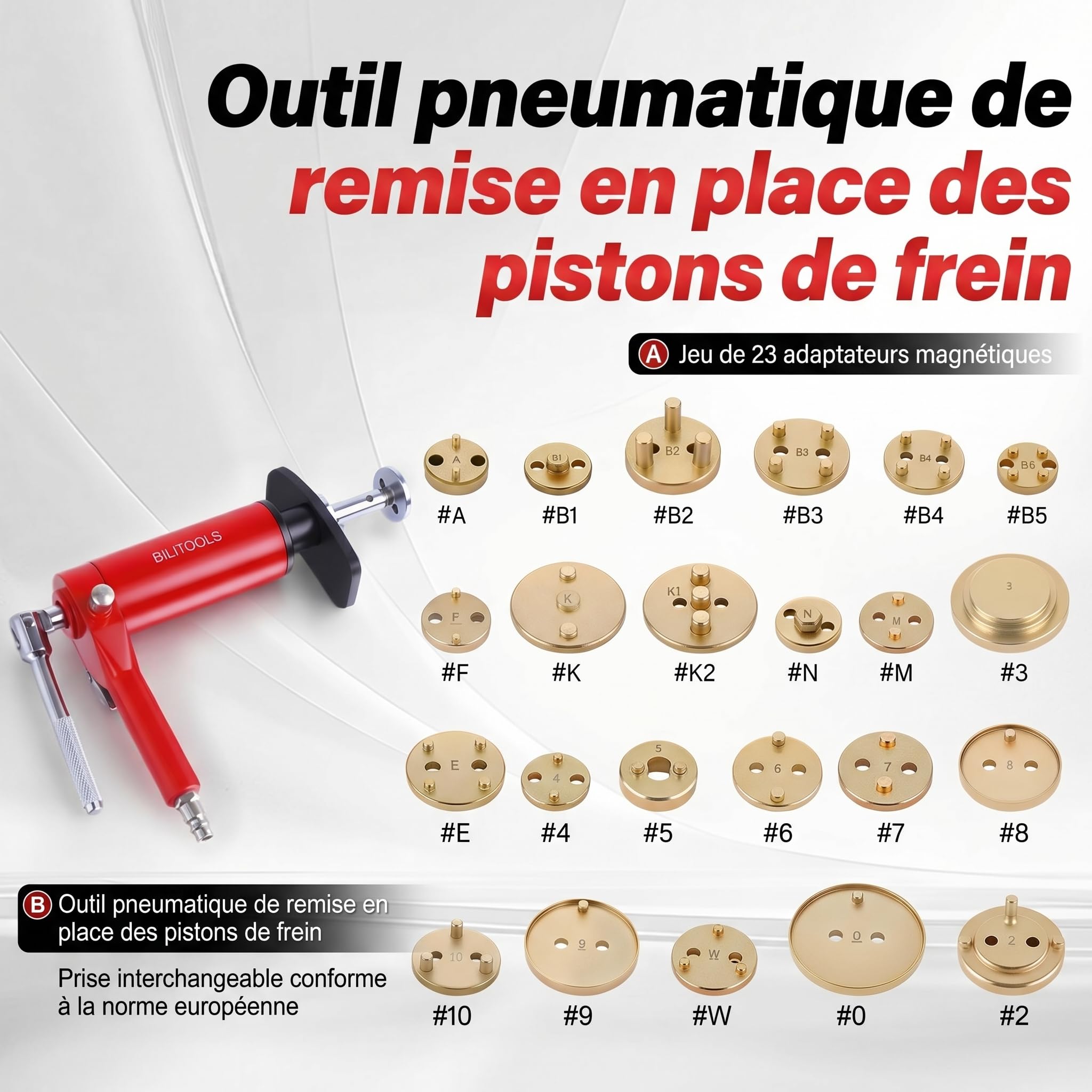 BILITOOLS Outil de compression pour étrier de frein pneumatique, 24 pièces à air actionné par le piston de frein à disque