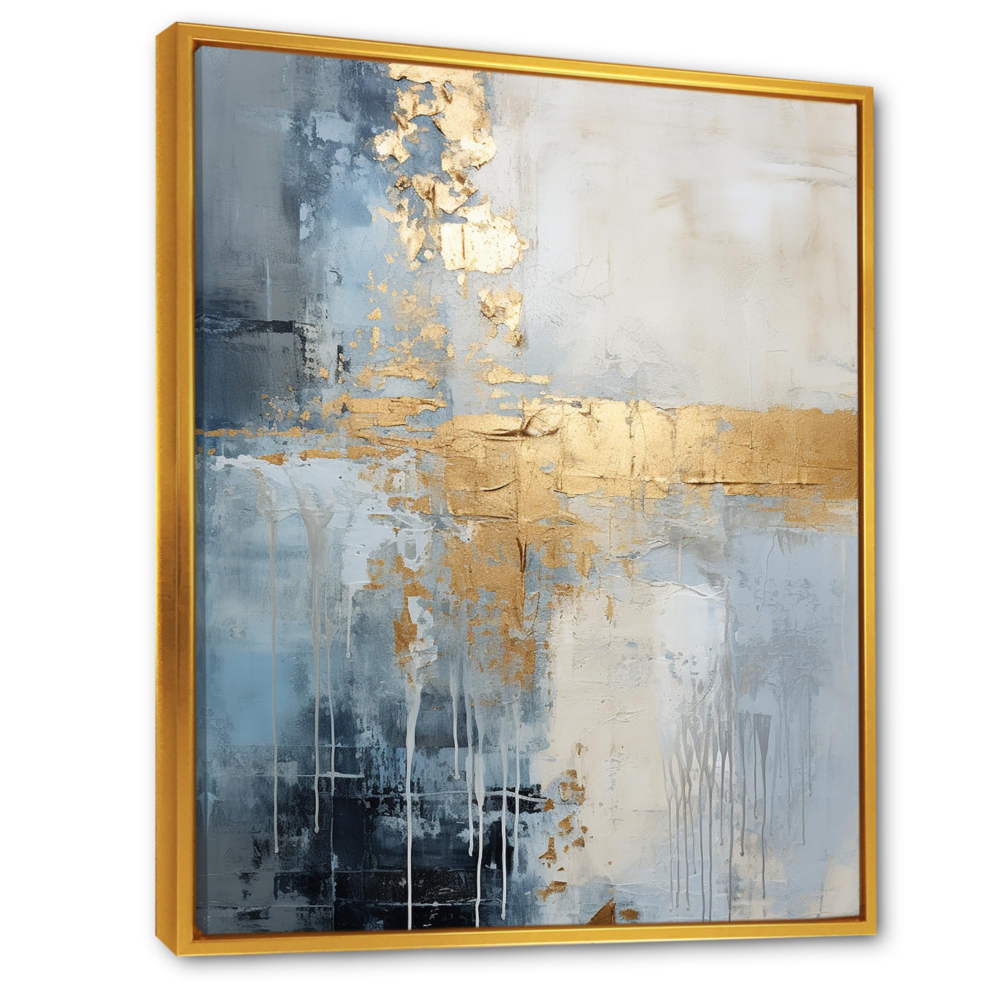DesignQ Winter Landscape Wall Art, Gilded Winter Serenity, Winter Landscape Large Gold Framed Wall art decor, beige Canvas wall art, 30x40 inches