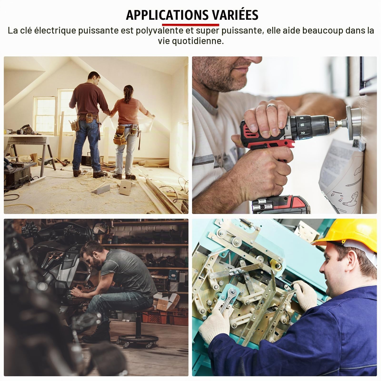 Clé à chocs sans balai à batterie au lithium, clé à chocs électrique, à haute torsion 520N.M, pour 21V, étagères de construction, entretien, travail du bois