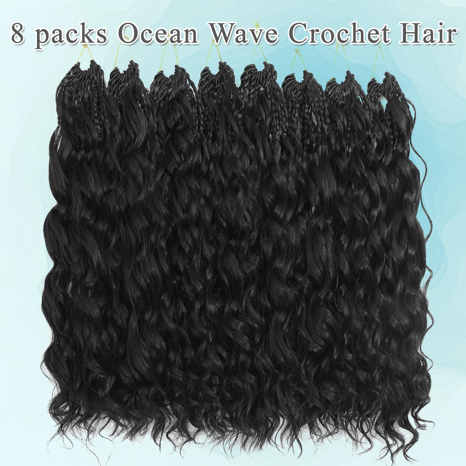Pre Looped Ocean Wave Crochet Hair 8 Packs Boho Ocean Braids Short Curly Crochet Hair Pre Twisted Synthetic Deep Wavy Crochet Hair for Women (1B - Image 4