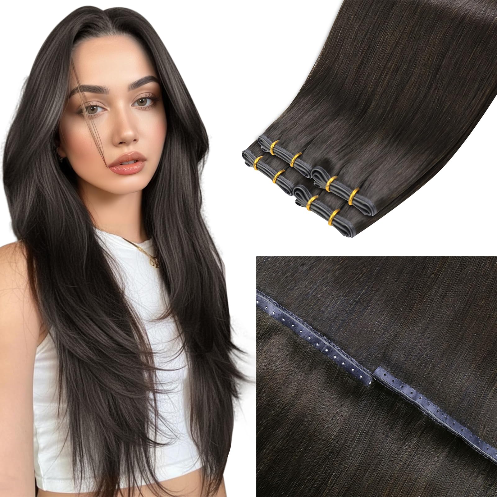 LaaVoo Tressen Echthaar Weft Extensions Echthaar