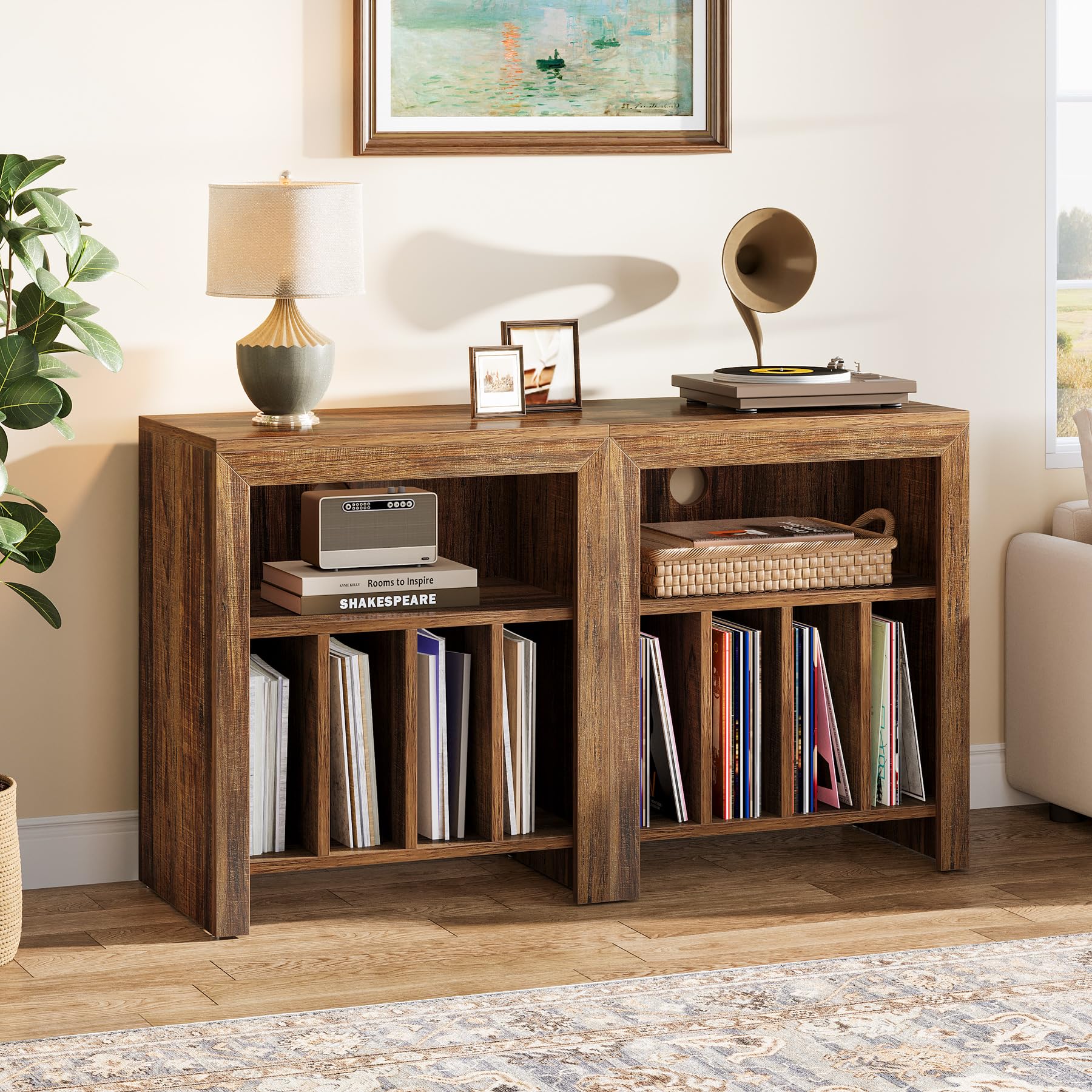 Tribesigns 2-Pack Industrial Record Player Stands with Storage – Multi-Functional Turntable Cabinet Set, Mobile Side Tables & Bedside Nightstands for Vinyl & CD Collection