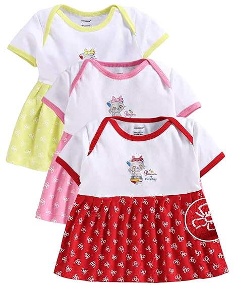 Cucumber Girls Cotton Fit and Flare Midi Casual Dress (CUCU-1024D-YPR-S-PK3_Multicolored_3 6 Months)
