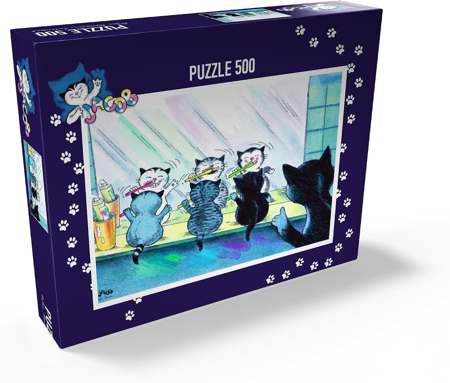 MyPuzzle Jacob The Cat - Brushing Teeth - Premium 500 Piece Jigsaw Puzzle for Adults